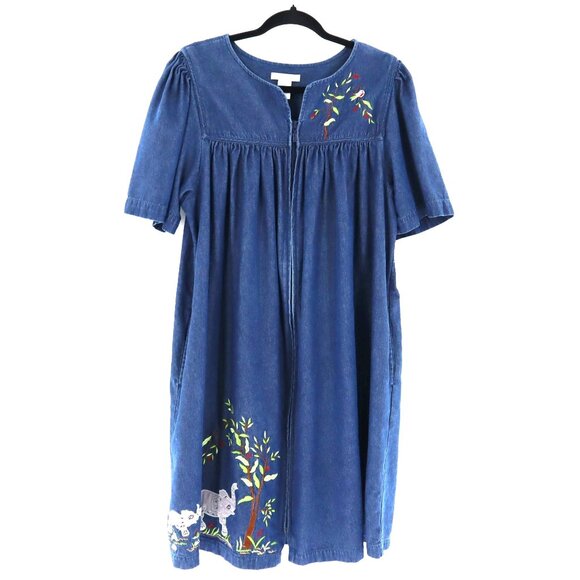 Bechamel Petites Denim Patio Dress Womens PL Blue Vintage Boho Cottage Granny - Picture 1 of 11